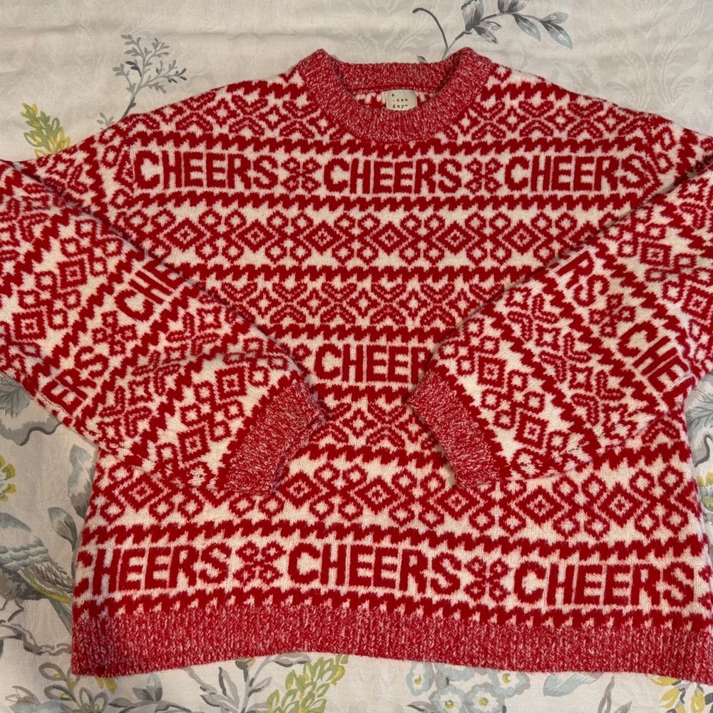 Red and White Knit Sweater "CHEERS"